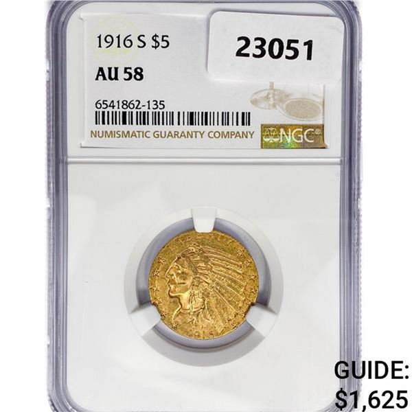 1916-S $5 Gold Half Eagle NGC AU58