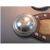 Image 2 : Dotted Rawhide Inlaid Spur Straps- Unmarked 2.8" Steerhead Domed Engraved Scalloped Conchos- Good Co