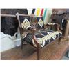 Image 2 : Walnut Harp Style Eastlake Love Seat- Covered With Pendleton Blanket- C 1900's- 32"H X 38"W X 22"D- 