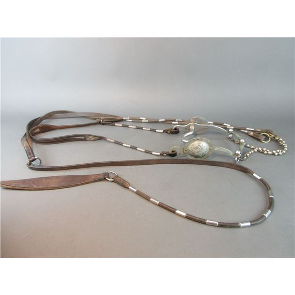 1 Eared Rolled Headstall- Buckle Marked Sterling- Ferrules On Headstall And Reins- Overlaid Curb Bit