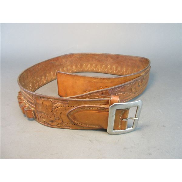 Marked Geo Lawrence Portland Ore Hand Leaf Carved Cartridge Belt- 30 Loops- 38  X 2.5 