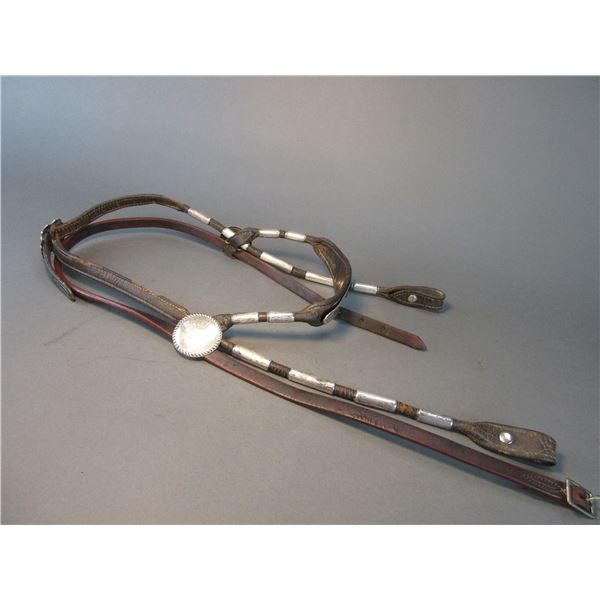 Rolled Leather Headstall- Buckle Is Marked Sterling And I Think Everything Else Is Also- Raised Copp