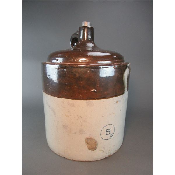 5 Gallon Crock Jug With Handle- 16 H X 12 W- Some Chips And Pits