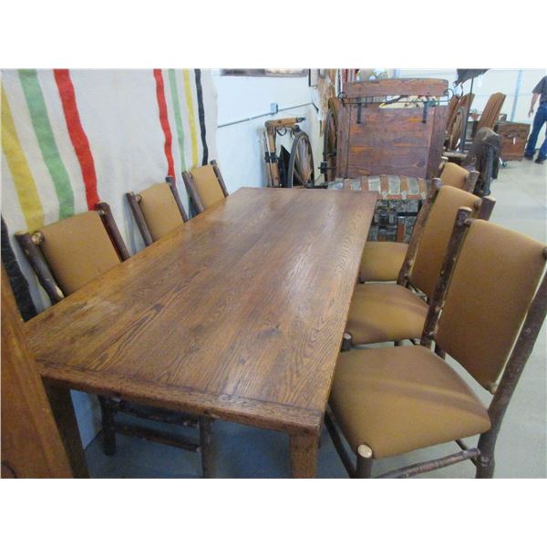 Primitive Pine Table- 30"H X 84"L X 34"W-  6 Old Hickory  Chairs Recently Covered- Nice Setup