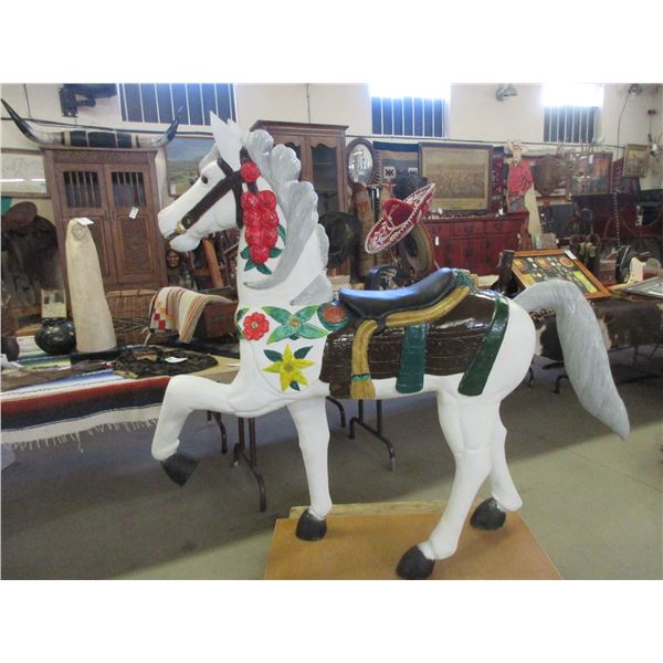 Restored Carved Wooden Carousel Horse- 56" X 48"- Removable Tail- Great Condition