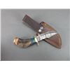 Image 2 : Damascus Knife With Rams Horn Handle- Sheath- 3" Blade- 2.75" Handle