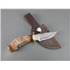 Image 1 : Damascus Knife With Rams Horn Handle- Sheath- 3" Blade- 3" Handle