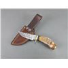 Image 2 : Damascus Knife With Rams Horn Handle- Sheath- 3" Blade- 3" Handle