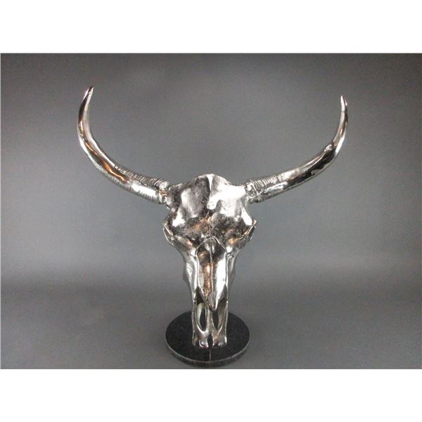 Stainless Steer Skull On Stand- 26" Horns- 17" Skull