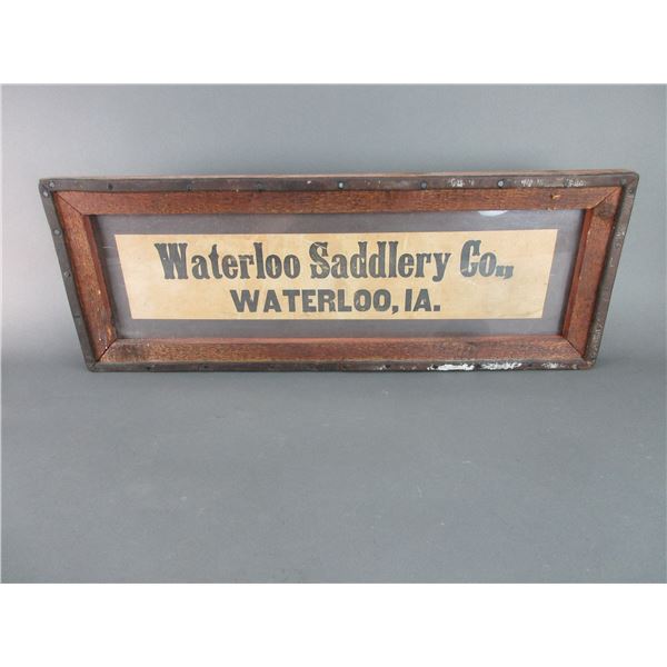 Antique Barnwood Framed Waterloo- Saddlery Co Waterloo IA Sign- 29  X 10.5 