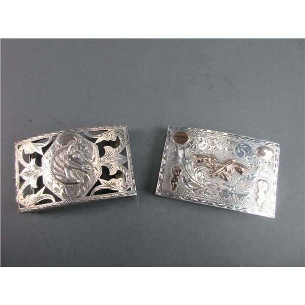 2 Sterling Marked Mexican Belt Buckles- Both Are Marked .925- 3.25" X 2"