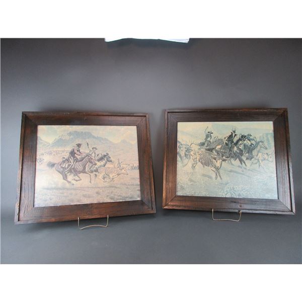 2 Cowboy Prints Marked Joe Ruiz Grandee- 25" X 21"