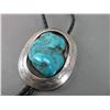 Image 2 : Large Turquoise Bolo Tie Marked MR Sterling- Turquoise- 1.75" X 1.5"