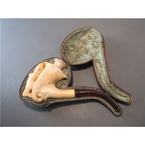 Large Meerschaum Pipe With Full Body Nude- Original Case- 8 L X 4.25 H- Very Rare- Very Good Conditi