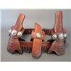 Image 3 : Handmade Tooled And Stamped Double Gun Belt- Knife Sheath- Conchos- 50 Large Caliber Loops- 53" X 2.