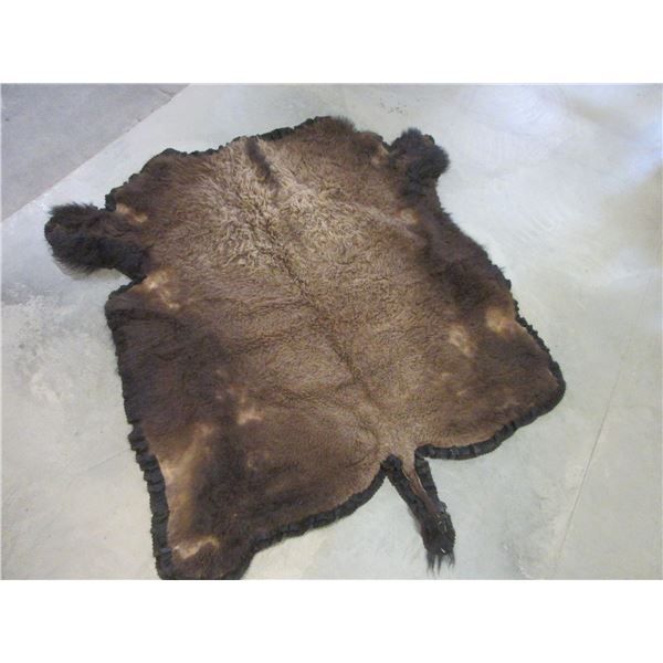 Large Double Matted Buffalo Hide Rug- Shoulder To Tail- 94