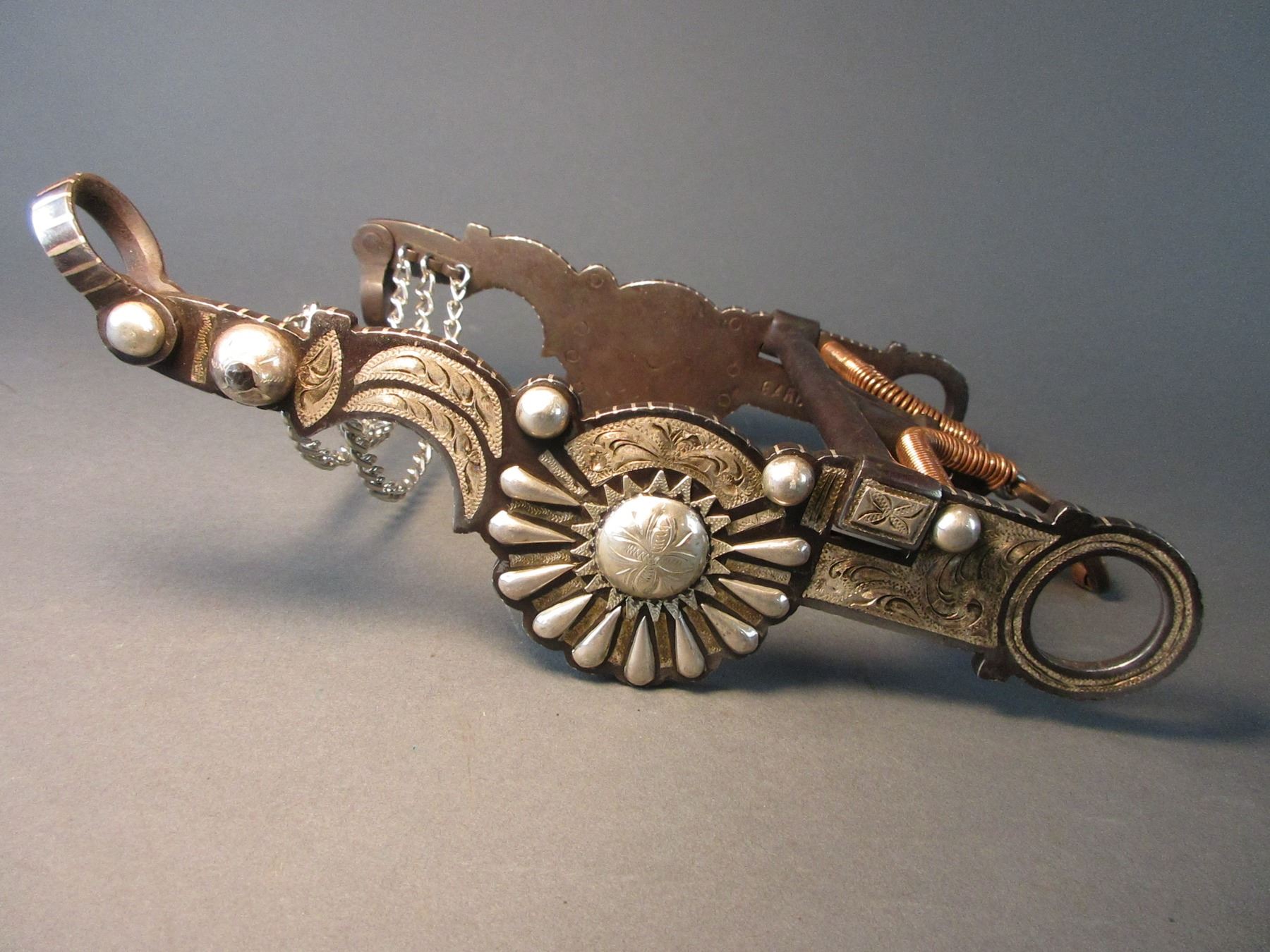 Marked Garcia Silver Inlaid Bit- Carmel Cheek- Engraved Spade Mouth ...