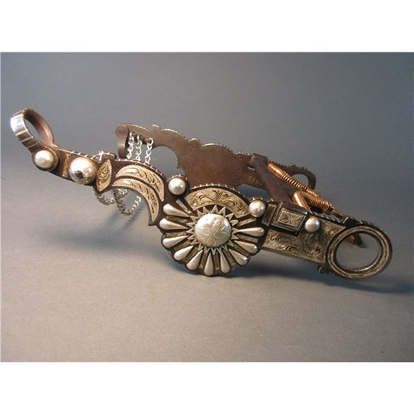 Marked Garcia Silver Inlaid Bit- Carmel Cheek- Engraved Spade Mouth ...