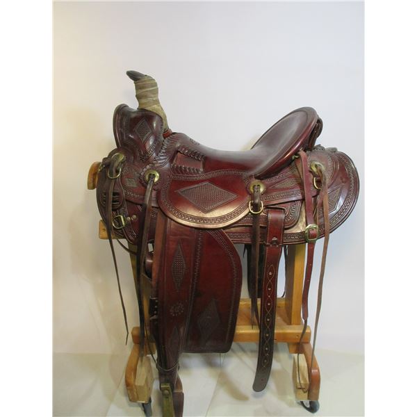 Sawtooth Saddle Maker Vernal Utah Slick Fork Basket Stamped Saddle 16