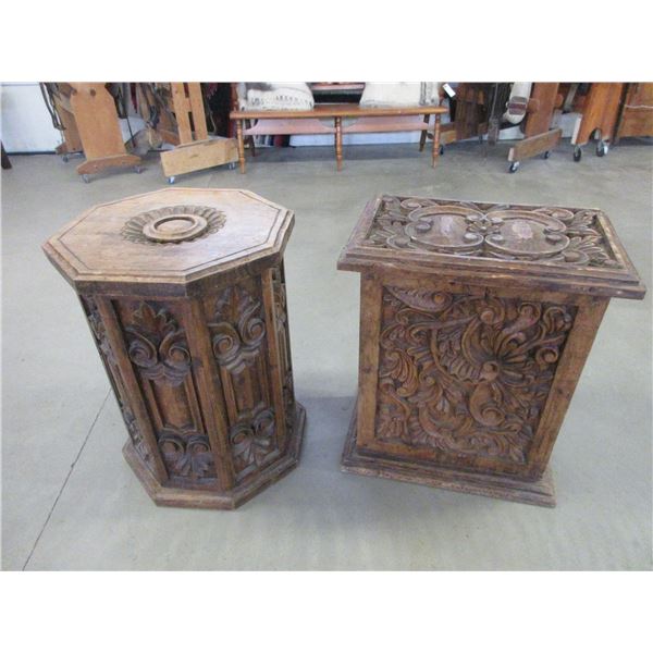 2 Mexican Style Leaf Carved End Tables- 28 H