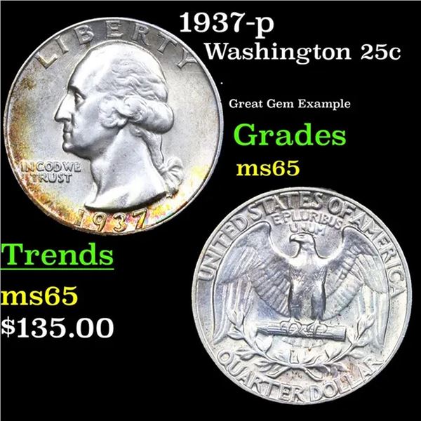 1937-p Washington Quarter 25c Grades GEM Unc