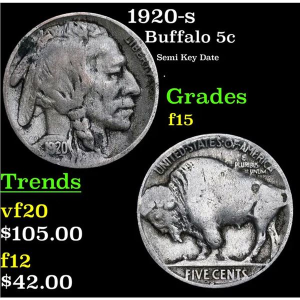 1920-s Buffalo Nickel 5c Grades f+