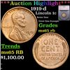 Image 1 : ***Auction Highlight*** 1919-d Lincoln Cent 1c Grades GEM Unc RB By SEGS (fc)
