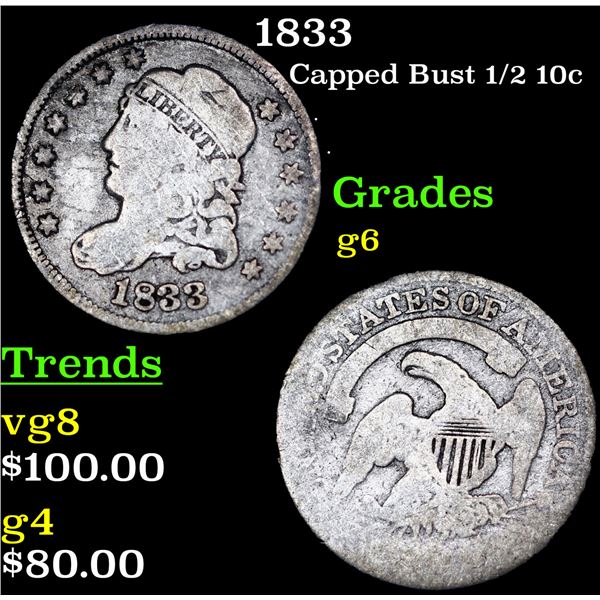 1833 Capped Bust Half Dime 1/2 10c Grades g+