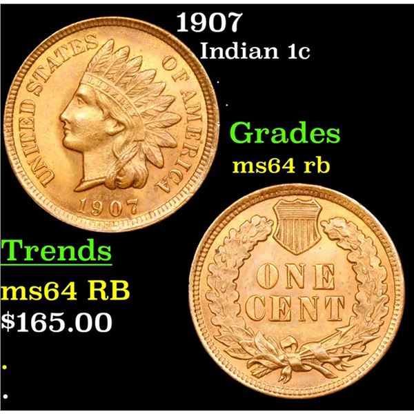 1907 Indian Cent 1c Grades Choice Unc RB