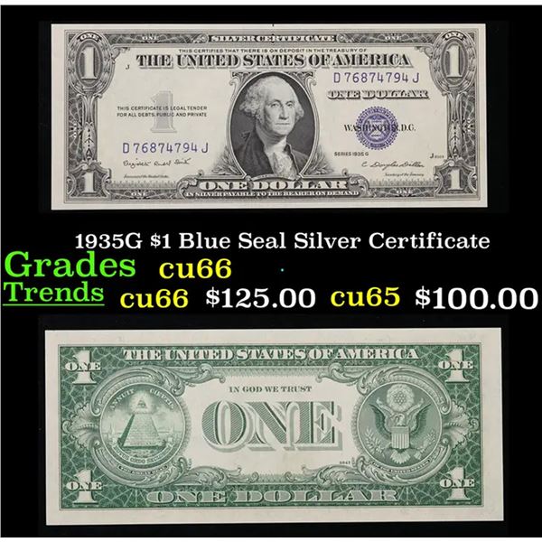 1935G $1 Blue Seal Silver Certificate Grades Gem+ CU