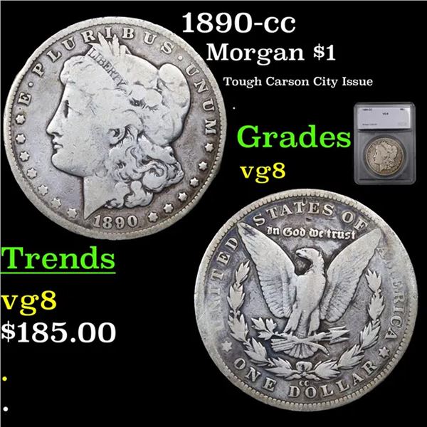 1890-cc Morgan Dollar $1 Graded vg8 By SEGS