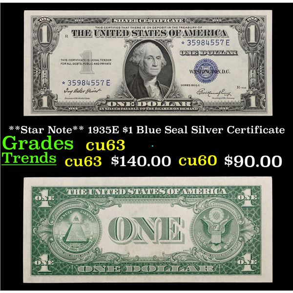 **Star Note** 1935E $1 Blue Seal Silver Certificate Grades Select CU