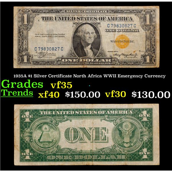 1935A $1 Silver Certificate North Africa WWII Emergency Currency Grades vf++