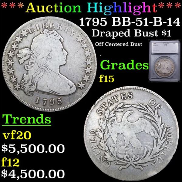 ***Auction Highlight*** 1800 Draped Bust Dollar BB-51-B-14 $1 Graded f15 By SEGS (fc)