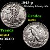 Image 1 : 1943-p Walking Liberty Half Dollar 50c Grades Choice Unc