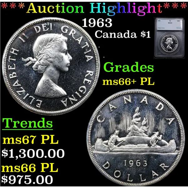 ***Auction Highlight*** 1963 Canada Dollar $1 Graded ms66+ PL By SEGS (fc)