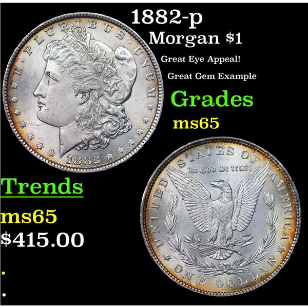 1882-p Morgan Dollar $1 Grades GEM Unc