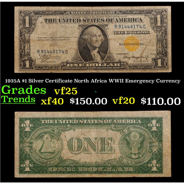 1935A $1 Silver Certificate North Africa WWII Emergency Currency Grades vf+