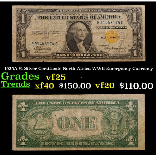 1935A $1 Silver Certificate North Africa WWII Emergency Currency Grades vf+