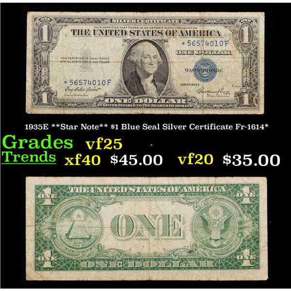 1935E **Star Note** $1 Blue Seal Silver Certificate Fr-1614* Grades vf+