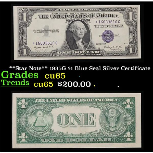 **Star Note** 1935G $1 Blue Seal Silver Certificate Grades Gem CU