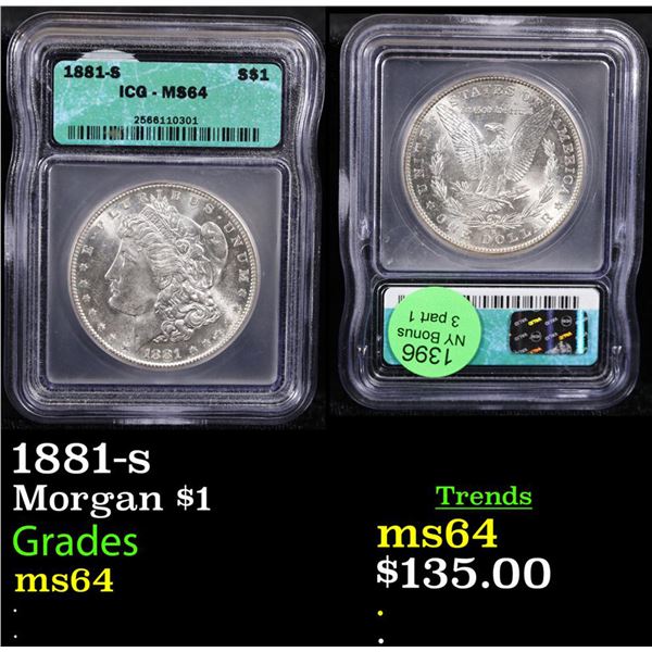 1881-s Morgan Dollar $1 Graded ms64 By ICG