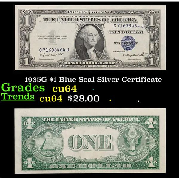 1935G $1 Blue Seal Silver Certificate Grades Choice CU