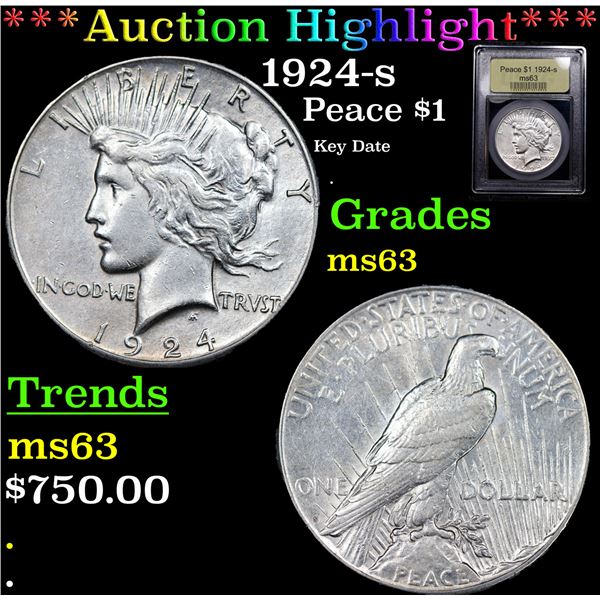 ***Auction Highlight*** 1924-s Peace Dollar $1 Graded Select Unc By USCG (fc)