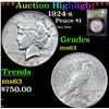Image 1 : ***Auction Highlight*** 1924-s Peace Dollar $1 Graded Select Unc By USCG (fc)
