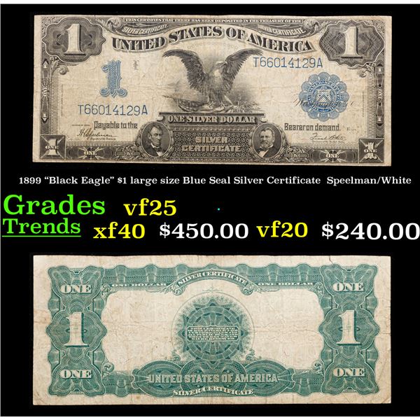 1899 "Black Eagle" $1 large size Blue Seal Silver Certificate Grades vf+ Signatures Speelman/White