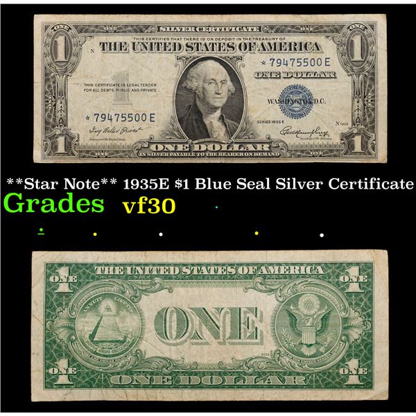 **Star Note** 1935E $1 Blue Seal Silver Certificate Grades vf++