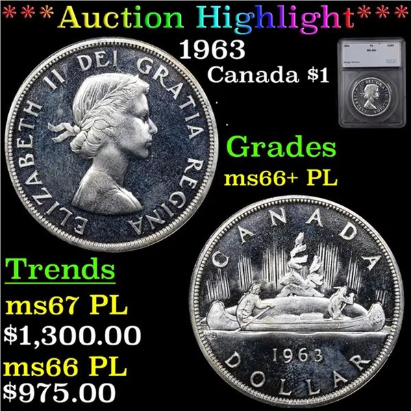 ***Auction Highlight*** 1963 Canada Dollar $1 Graded ms66+ PL By SEGS (fc)