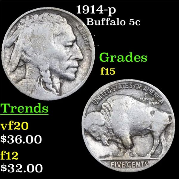 1914-p Buffalo Nickel 5c Grades f+