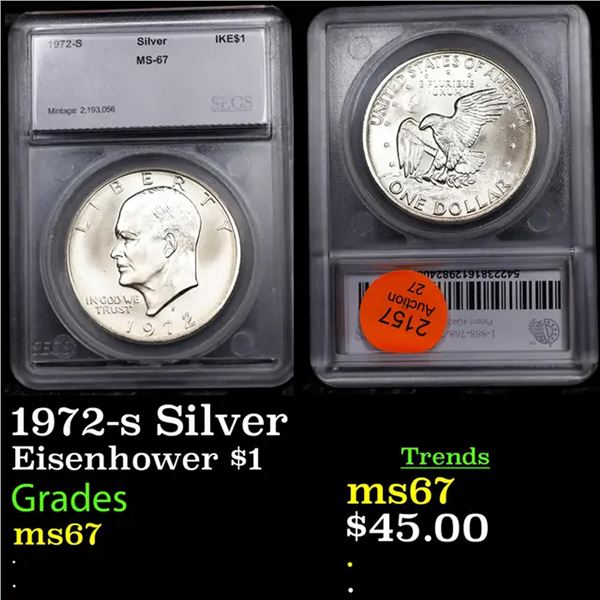 1972-s Silver Eisenhower Dollar $1 Graded ms67 BY SEGS